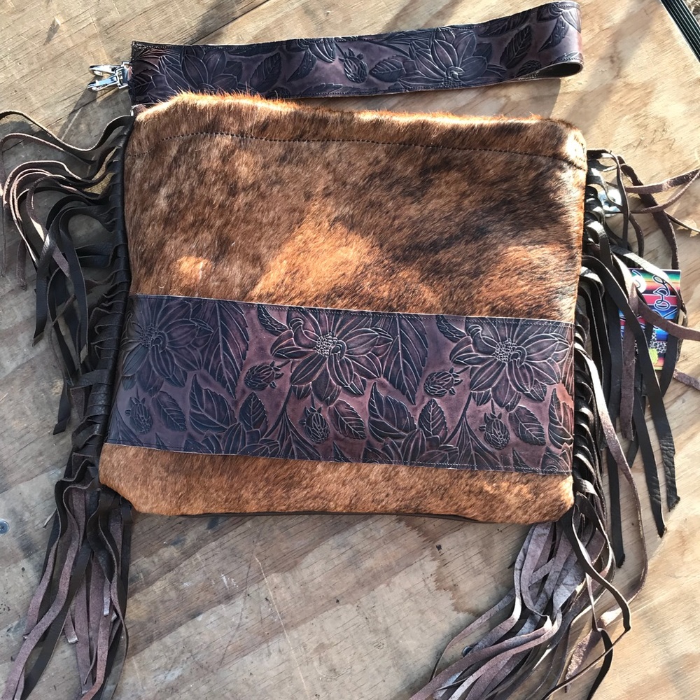 Cowhide and Leather purse with fringe